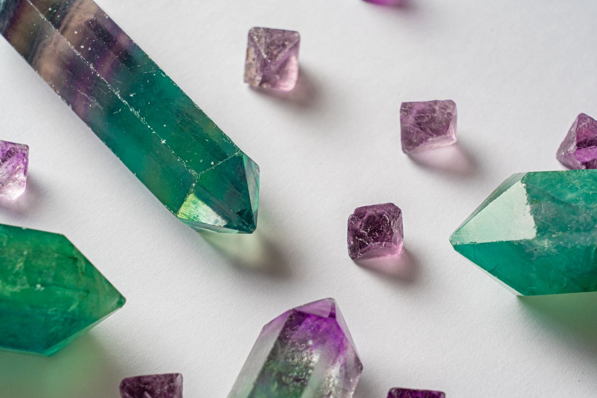 Cristalli di ametista e fluorite